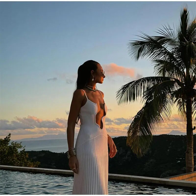 Nina™ - Elegant Deep V Neck Maxi Dress