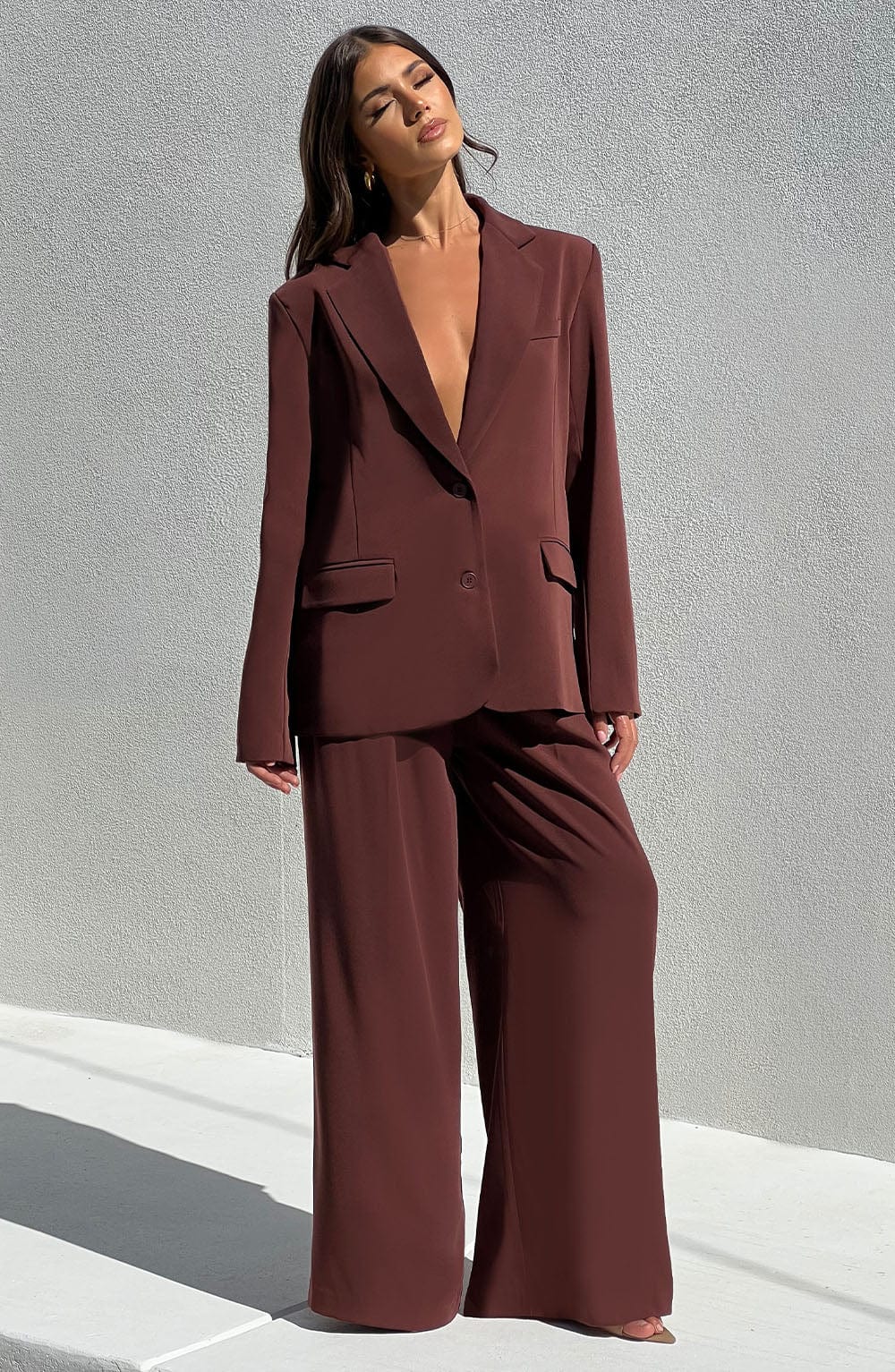 Jenna  Oversized Suit Jacket - Brown