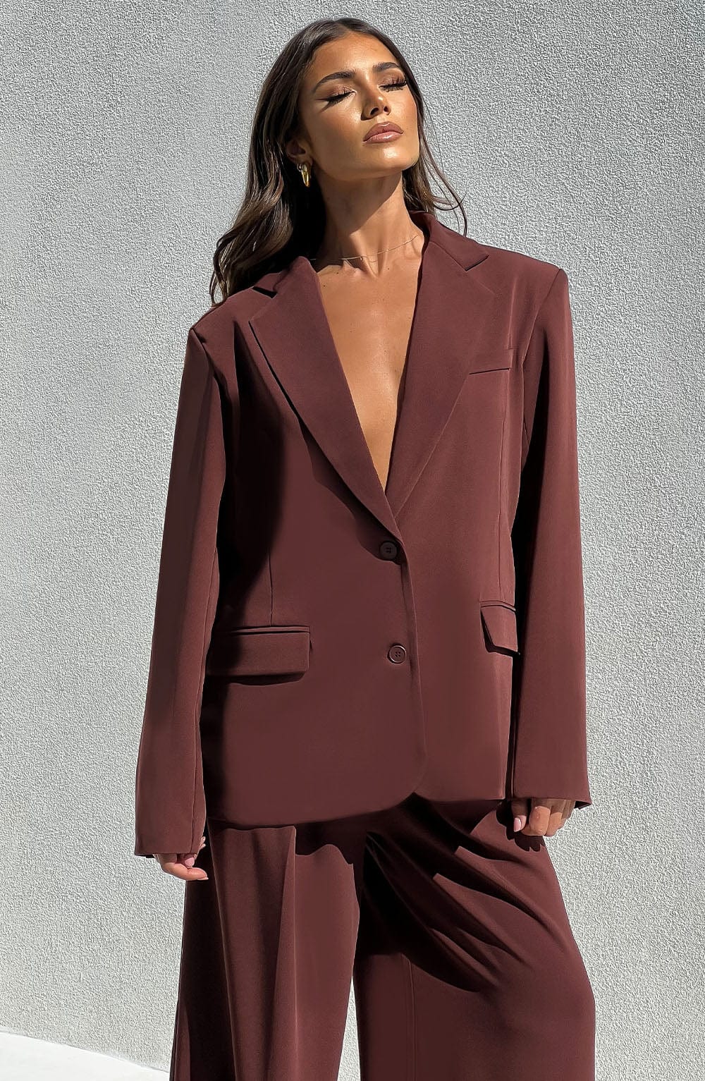 Jenna  Oversized Suit Jacket - Brown