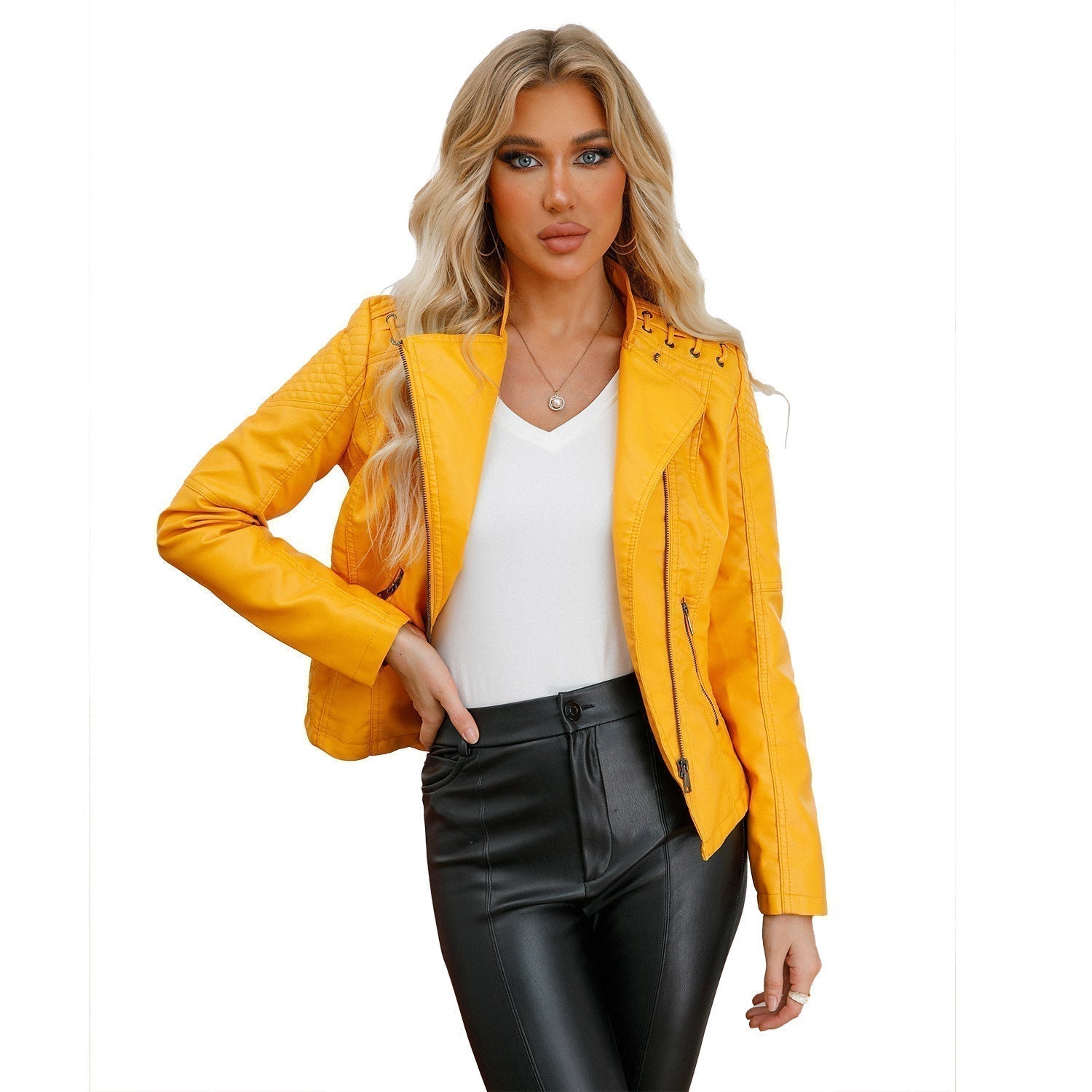 Flip Col Leather Jacket
